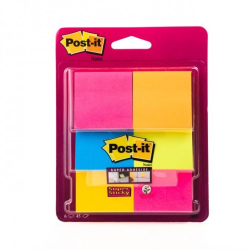 Post-it® Super Sticky Notes Miami Collection 3321-SSAN. 3 x 3 in (76 mm x 76mm). 45 sheets/pad, 3 pads/Pack