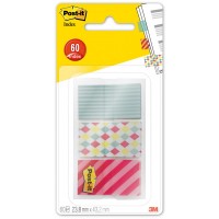 Post-it® Flags “Printed” 682-GEO3-EU in OTG dispenser. 1 x 1.7 in (25.4 mm x 43.2 mm), 20 flags/color, 5 colors/pack