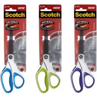 Scotch™  Titanium Scissors 1458T-MIX.  Titanium blade, 8 in (20cm). 1 scissor/card, Mixed Shipper (Green,Blue and purple)