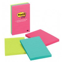 Post-it® Notes Neon Colors 660-3AN. 4 x 6 in (101 mm x 152 mm), 100 sheets/pad, 3 pads/pack. Lined