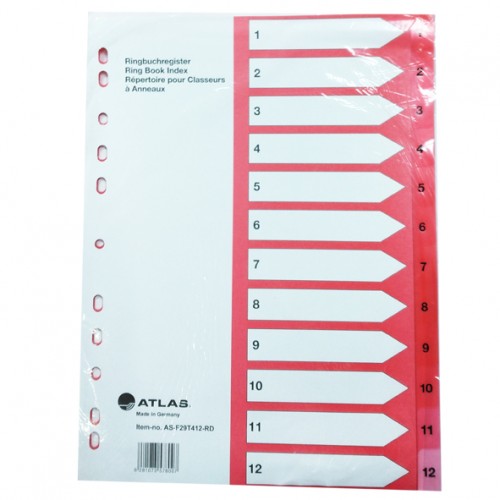 ATLAS – A4 (1-12) RED Color Dividers – Ay stationery